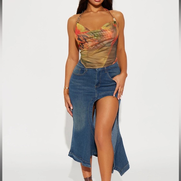 Fashion Nova Orange/Combo Mesh Halter Top 🧡 - Picture 2 of 8